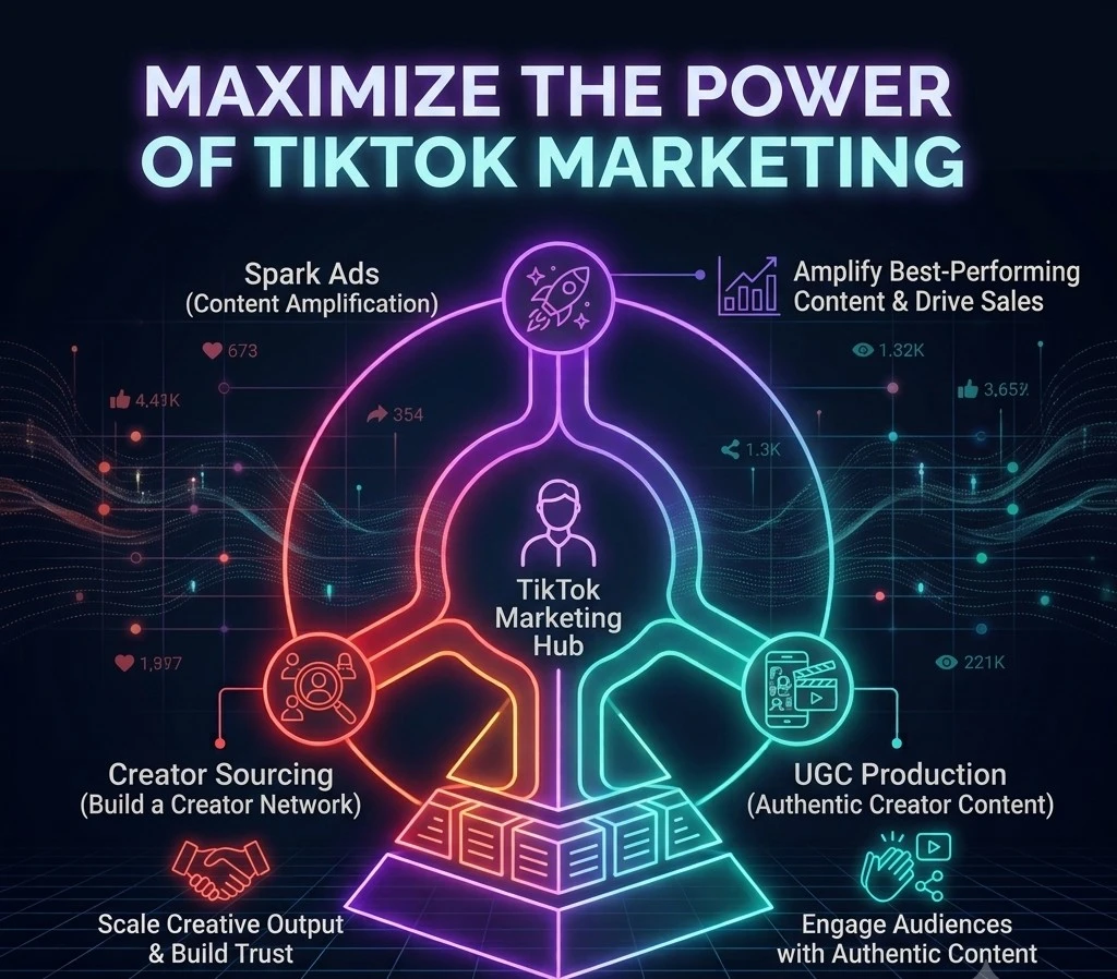 TikTok marketing with creator sourcing, UGC and Spark Ads run by Remotie